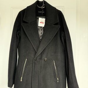Calvin Klein Black Double-Breasted Wool-Blend Pea Coat